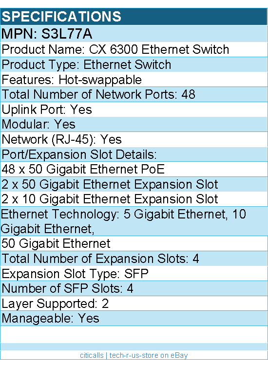 HPE S3L77A Aruba CX 6300 Ethernet Switch - 48 Ports - Manageable