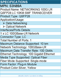 HPE S3N89A Aruba NETWORKING 100G LR QSFP28 LC 10KM SMF TRANSCEIVER