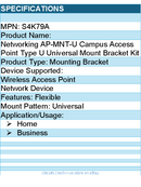 HPE S4K79A Aruba Mounting Bracket for Wireless Access Point, Network Device