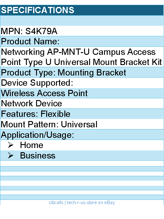 HPE S4K79A Aruba Mounting Bracket for Wireless Access Point, Network Device
