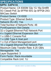 HPE S4P41A Aruba CX 6300M 32p 1G 16p SmtRt 5G Class8 PoE - Ethernet Switch