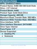 Kingston SA400S37/480G A400 480 GB Solid State Drive - 2.5" Internal