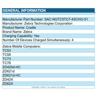 Zebra SAC-NGTC5TC7-4SCHG01 4 Slot Charging Synching Cradle - TC53 TC58 TC73 TC78