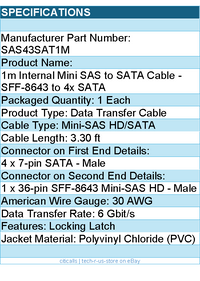 StarTech SAS43SAT1M Internal Mini-SAS to SATA 1m SFF-8643 to 4xSATA Retail