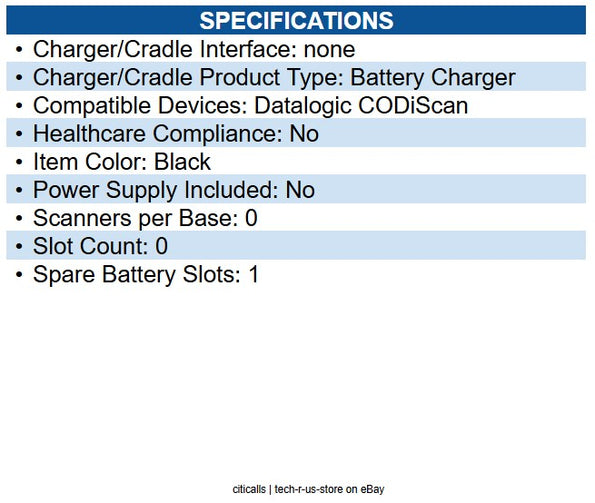 Datalogic SC-HS7600 Cradle Docking Bar Code Scanner 1 Slot Charging Capability