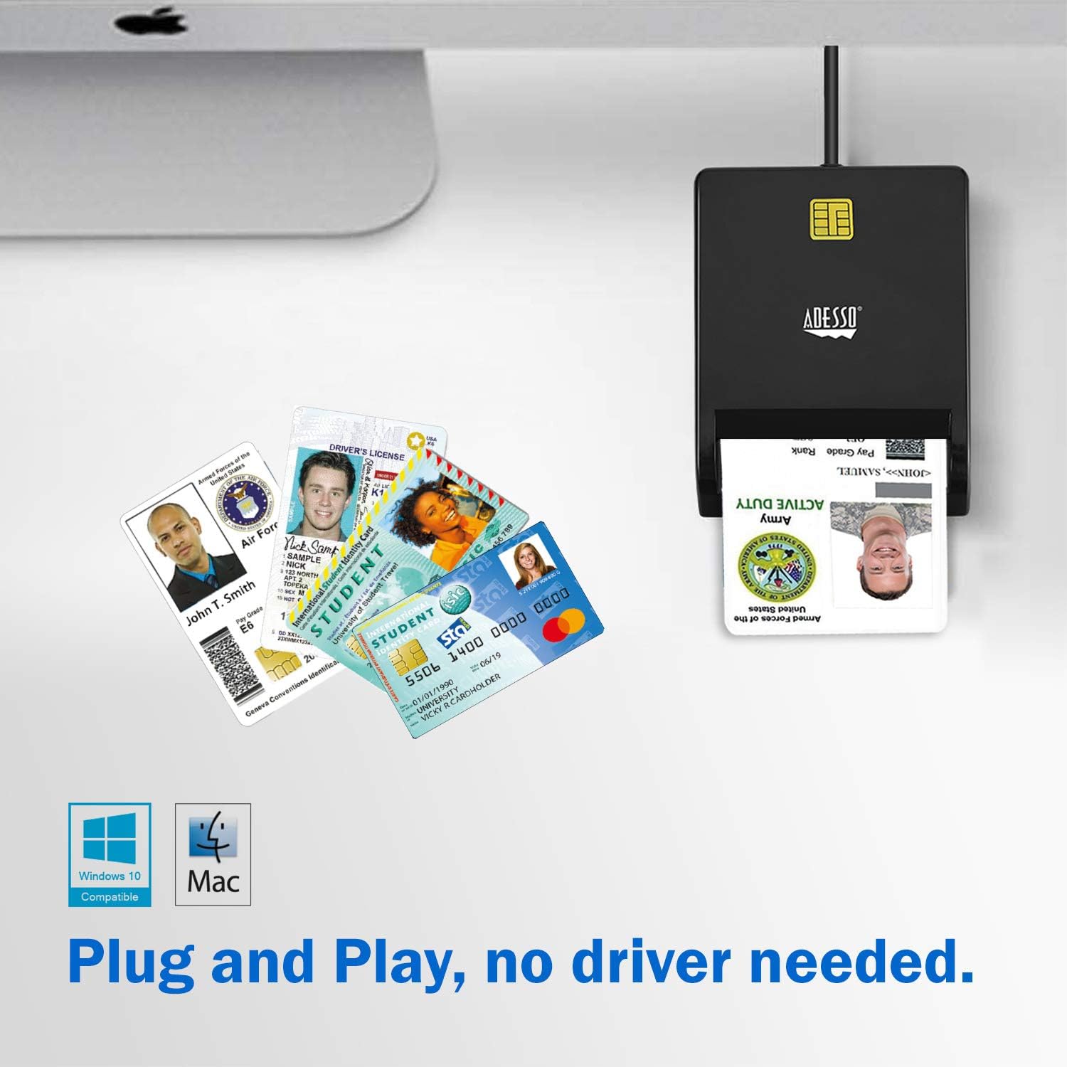Adesso SCR-100 Smart Card Reader - Contact - Cable - USB 2.0 - Banking