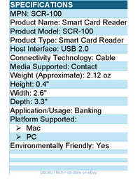 Adesso SCR-100 Smart Card Reader - Contact - Cable - USB 2.0 - Banking