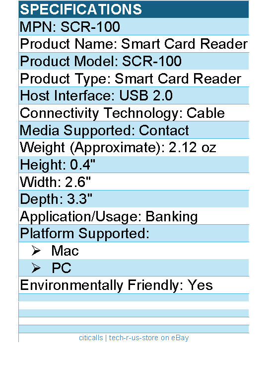 Adesso SCR-100 Smart Card Reader - Contact - Cable - USB 2.0 - Banking