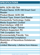 Adesso SCR-100-TAA SCR-100 Smart Card Reader - Contact - Cable - USB 2.0