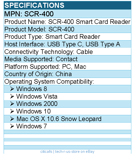 Adesso SCR-400 Smart Card Reader - Contact - Cable - USB Type C