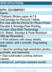 Liene SD43B#WW1 72sheets Sticker paper 4x7 & InkCartridge f PixCutS1 White
