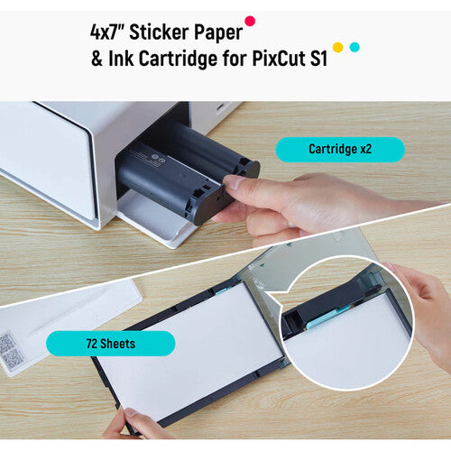Liene SD43B#WW1 72sheets Sticker paper 4x7 & InkCartridge f PixCutS1 White