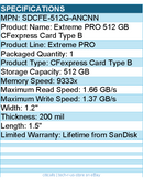 SanDisk SDCFE-512G-ANCNN Extreme PRO 512 GB CFexpress Card Type B