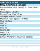 SanDisk SDCZ430-016G-G46 Ultra Fit USB 3.1 Flash Drive 16GB