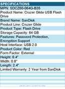 SanDisk SDCZ60-064G-B35 Cruzer Glide USB Flash Drive - Encryption Support