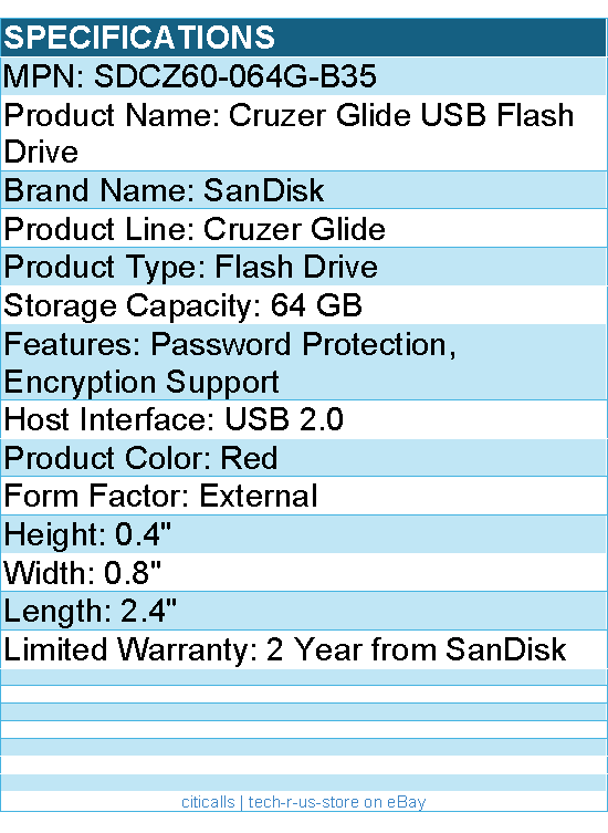 SanDisk SDCZ60-064G-B35 Cruzer Glide USB Flash Drive - Encryption Support