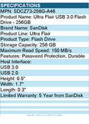 SanDisk SDCZ73-256G-A46 Ultra Flair USB 3.0 Flash Drive - 256GB