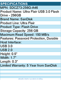 SanDisk SDCZ73-256G-A46 Ultra Flair USB 3.0 Flash Drive - 256GB