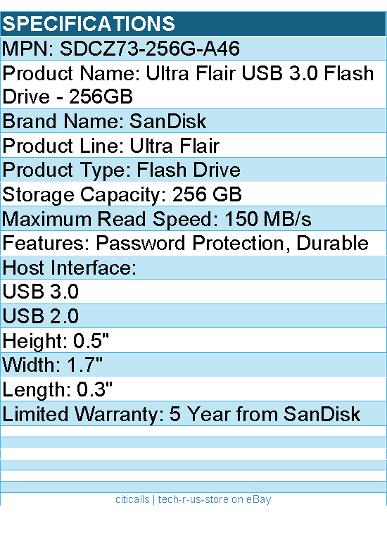 SanDisk SDCZ73-256G-A46 Ultra Flair USB 3.0 Flash Drive - 256GB