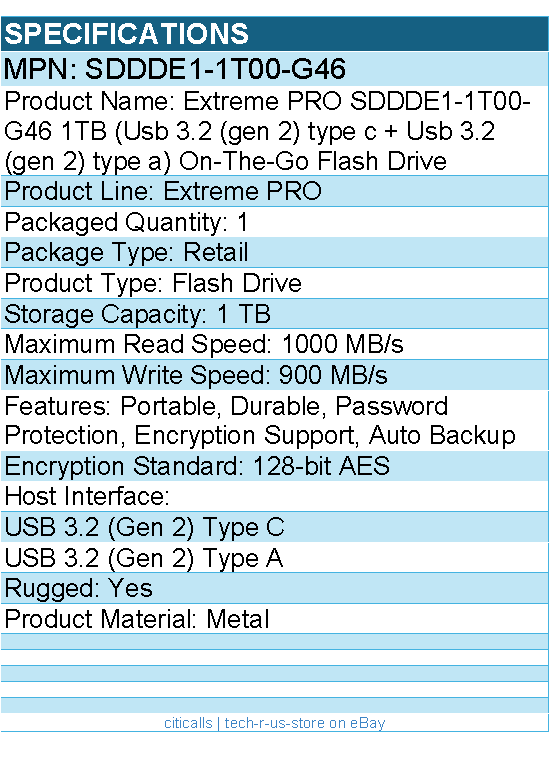 SanDisk SDDDE1-1T00-G46 Extreme PRO 1TB On-The-Go Flash Drive