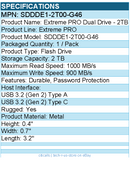 SanDisk SDDDE1-2T00-G46 Extreme PRO Dual Drive - 2TB - Flash Drive