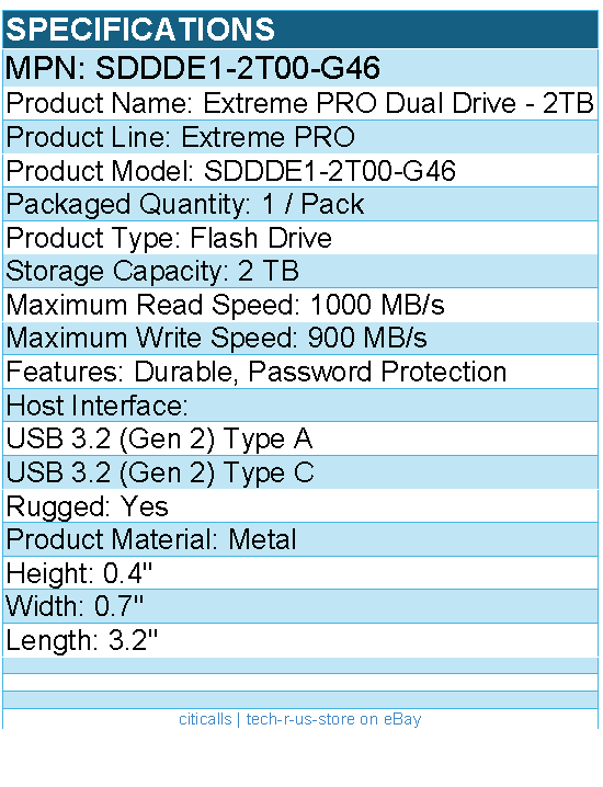 SanDisk SDDDE1-2T00-G46 Extreme PRO Dual Drive - 2TB - Flash Drive