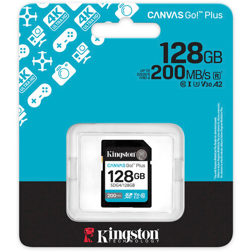 Kingston SDG4/128GB Canvas Go! Plus 128 GB Class 10/UHS-I (U3) V30 SDXC Card