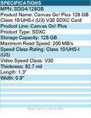 Kingston SDG4/128GB Canvas Go! Plus 128 GB Class 10/UHS-I (U3) V30 SDXC Card