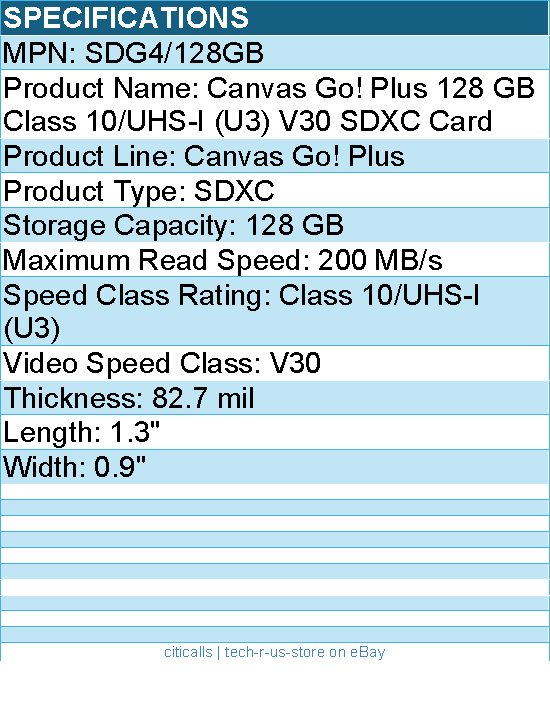 Kingston SDG4/128GB Canvas Go! Plus 128 GB Class 10/UHS-I (U3) V30 SDXC Card