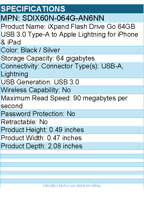 SanDisk SDIX60N-064G-AN6NN - iXpand Flash Drive Go 64GB USB 3.0