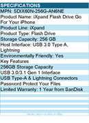 SanDisk SDIX60N-256G-AN6NE iXpand Flash Drive Go For Your iPhone