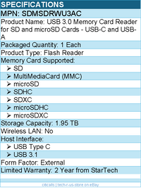 StarTech SDMSDRWU3AC USB 3.0 Memory Card Reader for SD and microSD Cards