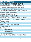 SanDisk SDPHE1G-006T-GBAND 6 TB Portable Rugged Hard Drive - 2.5" External