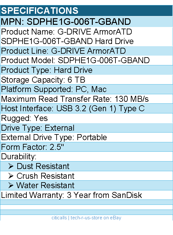 SanDisk SDPHE1G-006T-GBAND 6 TB Portable Rugged Hard Drive - 2.5" External
