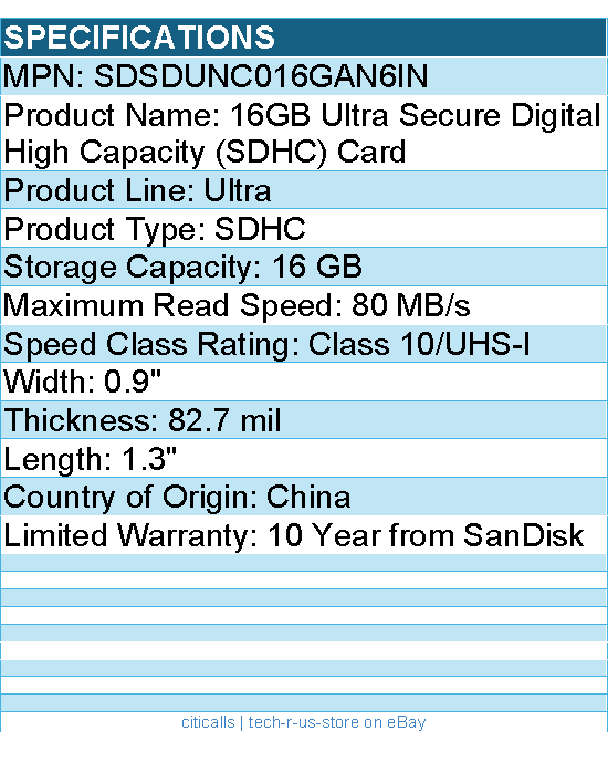 SanDisk SDSDUNC016GAN6IN Ultra 16 GB Class 10/UHS-I SDHC