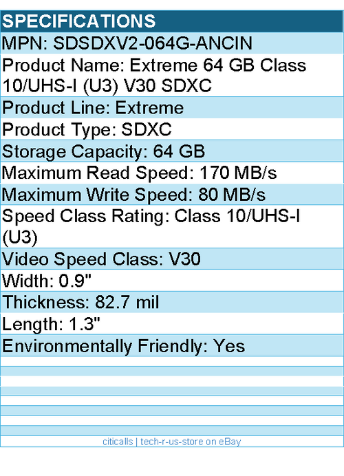 SanDisk SDSDXV2-064G-ANCIN Extreme 64 GB Class 10/UHS-I (U3) V30 SDXC