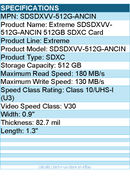 SanDisk SDSDXVV-512G-ANCIN Extreme 512 GB Class 10/UHS-I (U3) V30 SDXC
