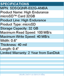 SanDisk SDSQQNR-032G-AN6IA High Endurance 32 GB microSD