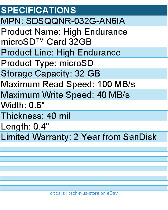 SanDisk SDSQQNR-032G-AN6IA High Endurance 32 GB microSD