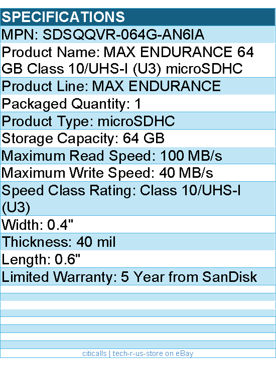 SanDisk SDSQQVR-064G-AN6IA MAX ENDURANCE 64 GB Class 10/UHS-I (U3) microSDHC