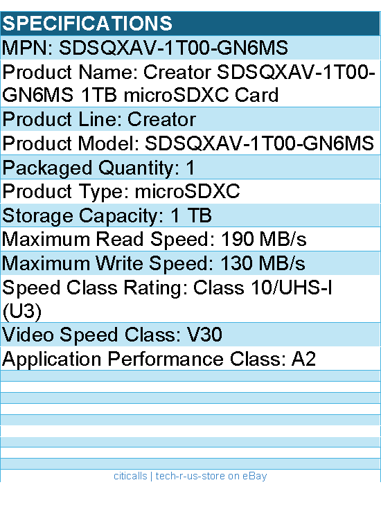 SanDisk SDSQXAV-1T00-GN6MS Creator - 1 TB Class 10/UHS-I (U3) V30 microSDXC