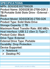 SanDisk SDSSDE302T00G26 2 TB Portable Solid State Drive - External - Black