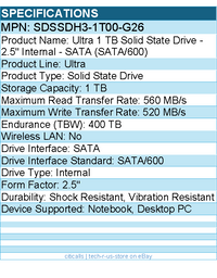 SanDisk SDSSDH3-1T00-G26 Ultra 1TB Solid State Drive - 2.5" Internal -(SATA/600)