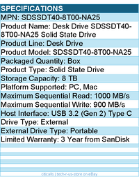 SanDisk SDSSDT40-8T00-NA25 Desk Drive 8 TB Portable Solid State Drive