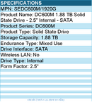Kingston SEDC600M/1920G DC600M 1.88 TB Solid State Drive - 2.5" Internal - SATA