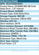 Kingston SEDC600M/960G DC600M 960 GB Solid State Drive - 2.5" Internal - SATA