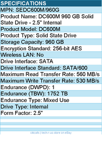 Kingston SEDC600M/960G DC600M 960 GB Solid State Drive - 2.5" Internal - SATA