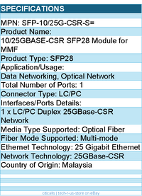 Cisco SFP-10/25G-CSR-S= 10/25GBASE-CSR SFP28 Module for MMF