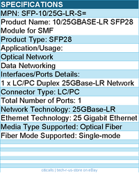 Cisco SFP-10/25G-LR-S= 10/25GBASE-LR SFP28 Module For SMF, Data Networking
