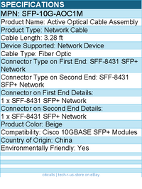 Cisco SFP-10G-AOC1M Active Optical Cable Assembly - 3.28 ft Fiber Optic Cable